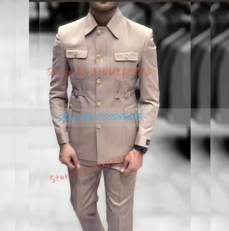 Men's Stand Collar Chinese Style Elegant Suits For Men Slim Fit Formal Groom Tuxedos Prom2 Pcs Classic Male Blazer Costume Homme