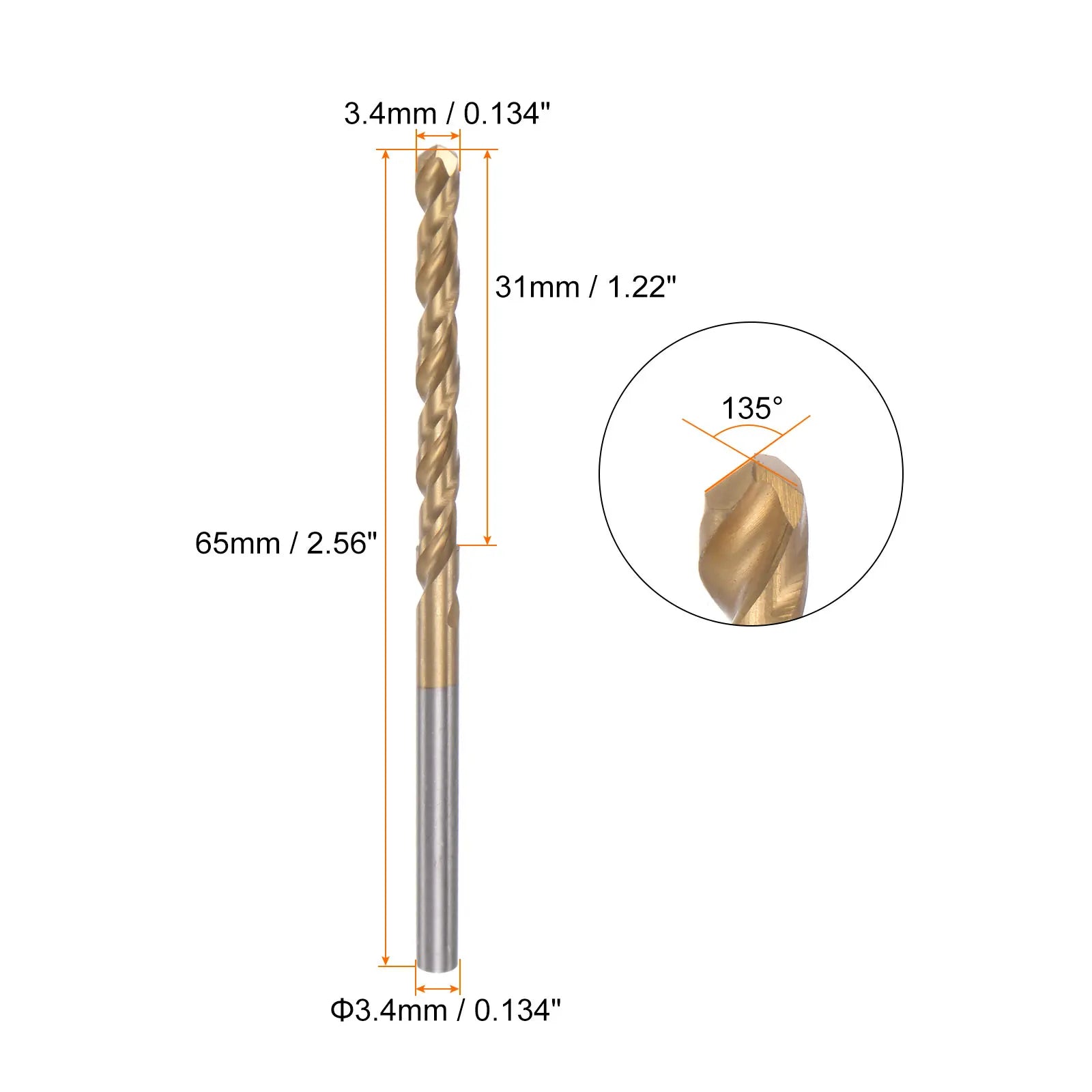 1/3pcs 3.4mm/9mm Titanium Coated M42 High Speed Steel 8% Cobalt (HSS) Twist Drill Bits