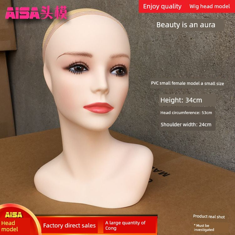 PVC Material Model Head New Arrival Small Size 34cm High-Selling Female Model Wig Scarf Ornament Model for Jewelry Display