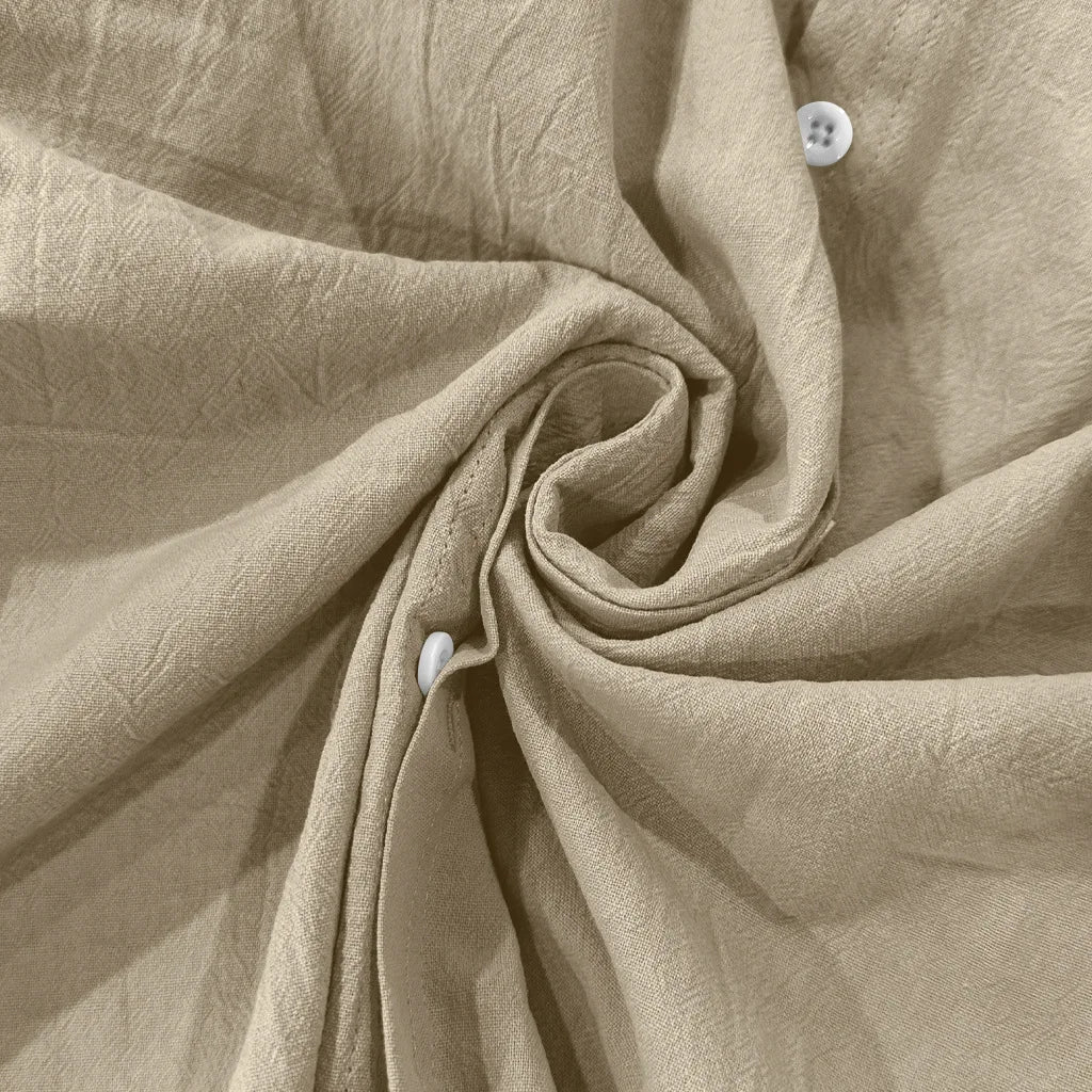 Men's Linen Mandarin Collar Shirt - Breathable Wrinkle-Free New Chinese Style with Pocket (Beige/Black/White, S-XXXL) Wholesale