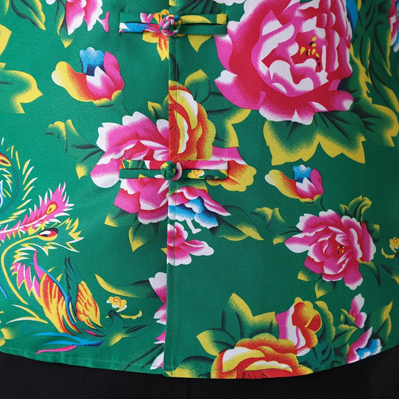 Men's Chinese Style Tang Suit Shirt Retro Oriental Mandarin Collar Blouse with Frog Buttons Autumn Winter Floral Vintage Top 5XL