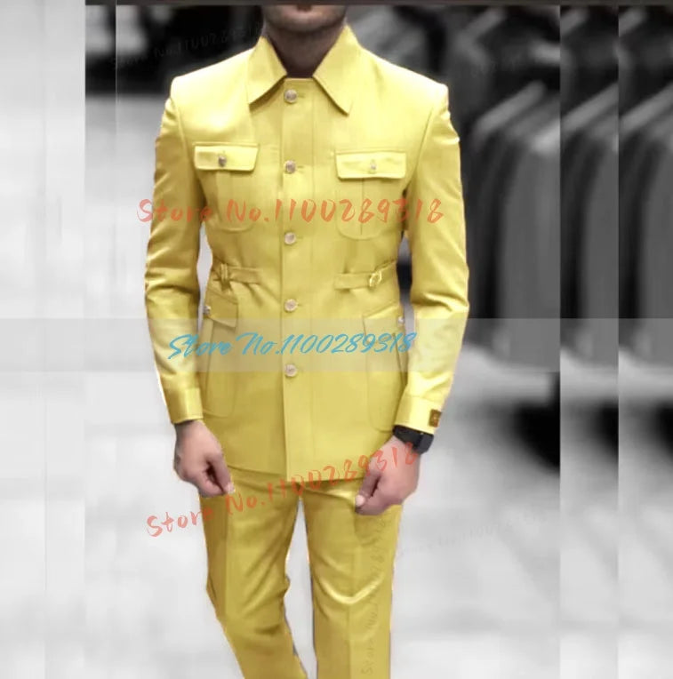 Men's Stand Collar Chinese Style Elegant Suits For Men Slim Fit Formal Groom Tuxedos Prom2 Pcs Classic Male Blazer Costume Homme