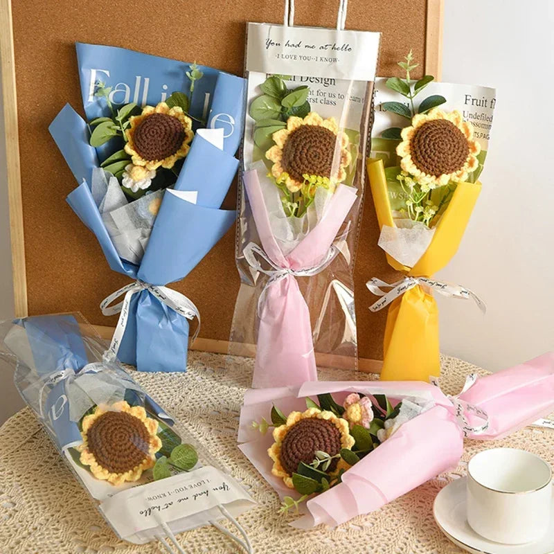 Crochet Flowers Bouquet Rose Hand-Knitted Graduation Flowers Bouquet Wedding Party Decoration Birthday Graduation Gifts - Heavenly shershelle