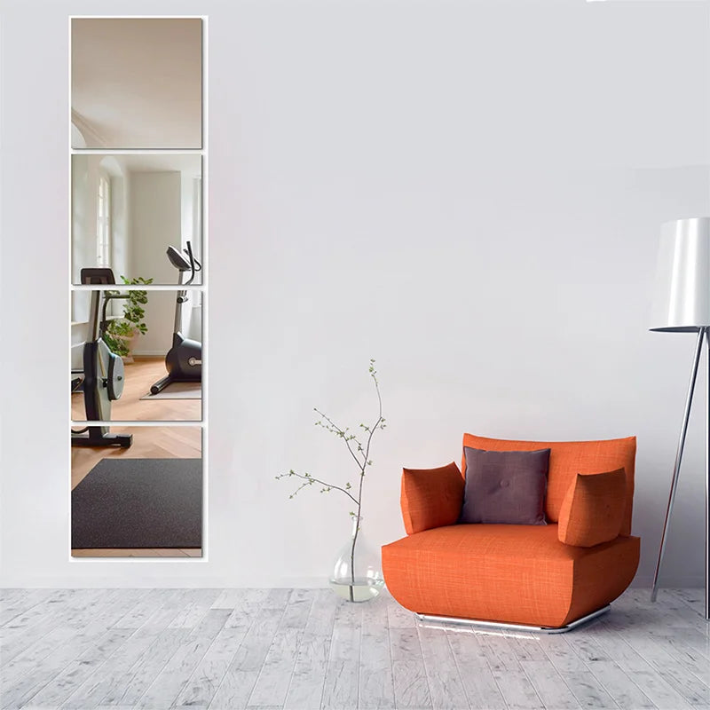 4pcs 25*25cm Mirror Wall Sticker Acrylic Wall 3D Self-adhesives Mirror Home Decorations Wall Tile Soft Plastic Mirror Sheet