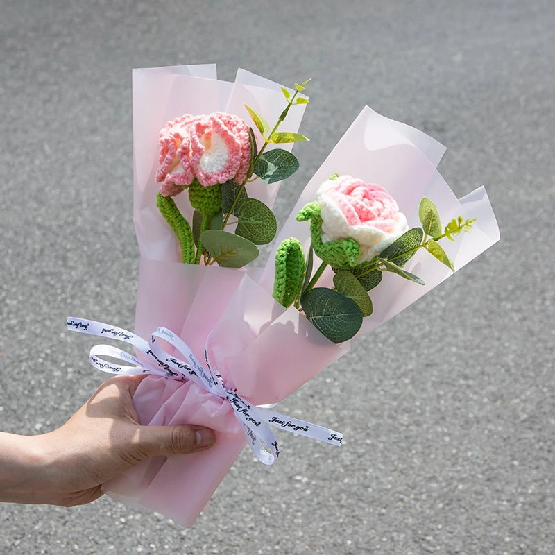 Crochet Flowers Bouquet Rose Hand-Knitted Graduation Flowers Bouquet Wedding Party Decoration Birthday Graduation Gifts - Heavenly shershelle