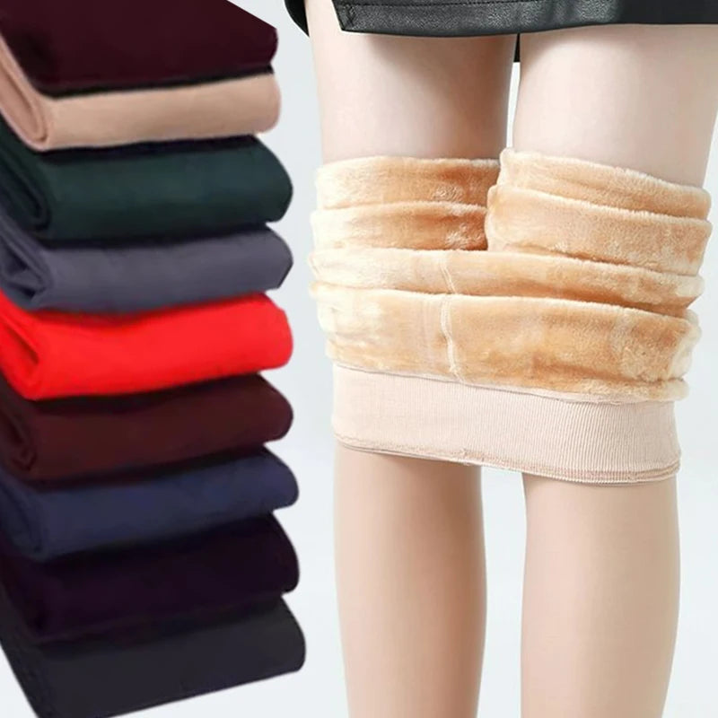 Women Winter Leggings Warm Pantyhose High Waist Solid Color Velvet Thermal Thickened Velvet Leggings Stretchy Black Skin Legging - Heavenly shershelle