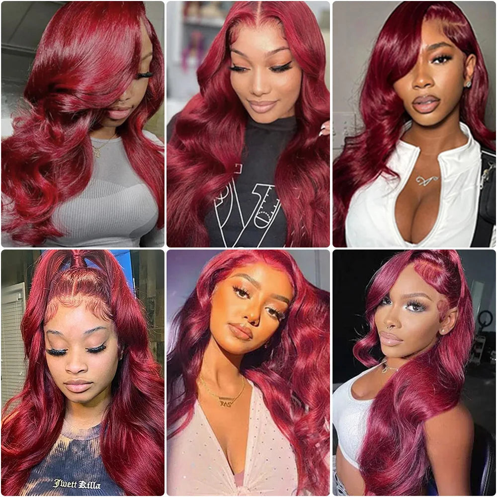 200 Density Burgundy 13x6 HD Lace Frontal 100% Human Hair Wig 99j Body Wave 13x4 Lace Front Wigs Human Hair Brazilian Lace Wigs