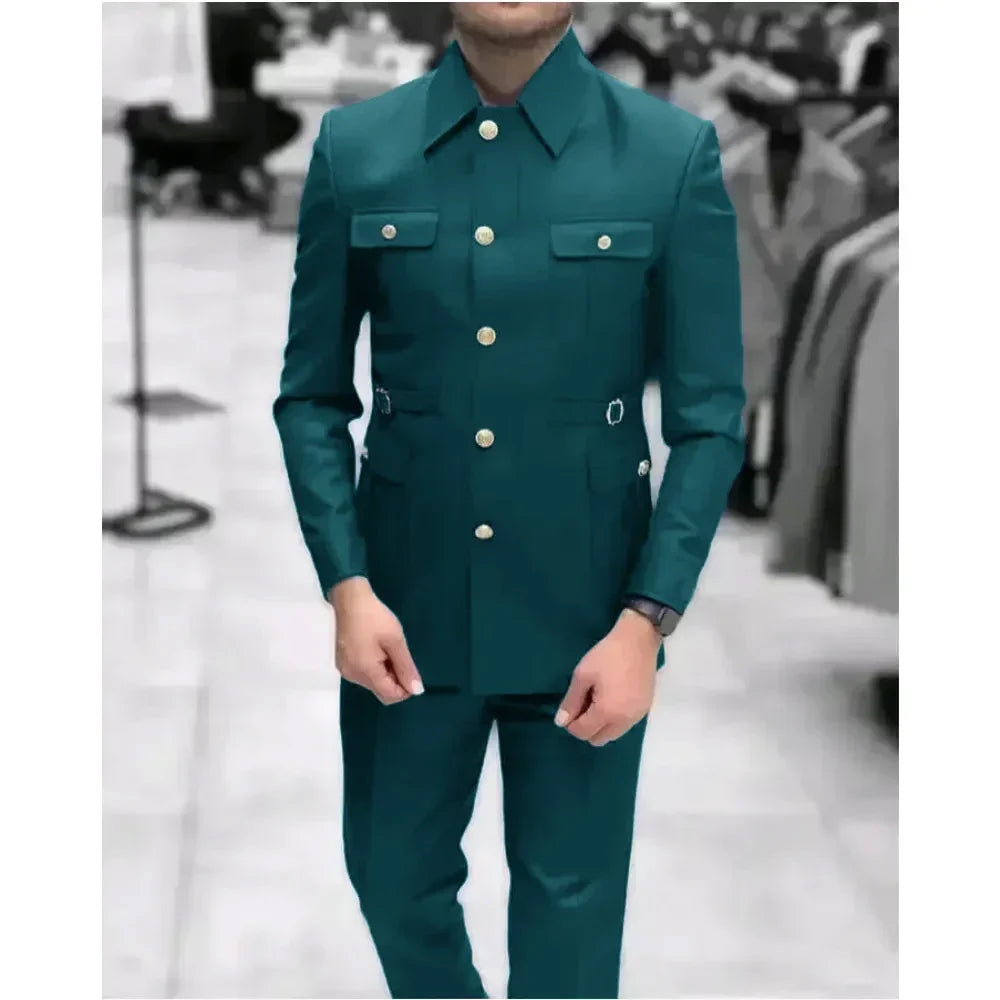 Men's Stand Collar Chinese Style Elegant Suits For Men Slim Fit Formal Groom Tuxedos Prom2 Pcs Classic Male Blazer Costume Homme