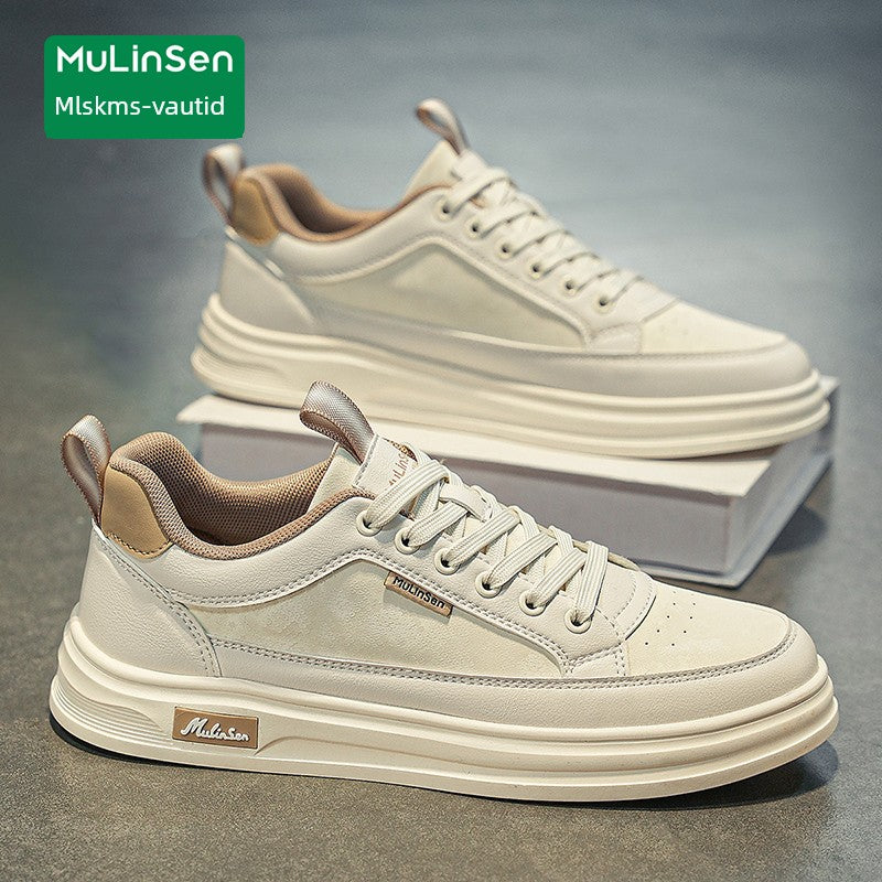 Mlskms-Vautid Men's Shoes Autumn and Winter Sports Casual Borad Shoes Male Leather Work Men's White Shoes Low Ankle Soft Bottom Stylish Shoes