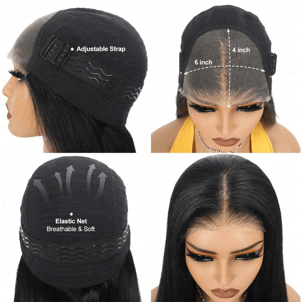 Wear Go 6X4 Glueless Human Hair Wig Transparent Lace Closure Wig Ready To Wear Pre Plucked Pre Cut Lace Wig Without Glue And Gel