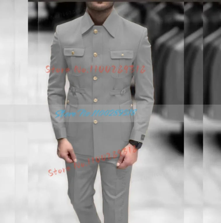 Men's Stand Collar Chinese Style Elegant Suits For Men Slim Fit Formal Groom Tuxedos Prom2 Pcs Classic Male Blazer Costume Homme