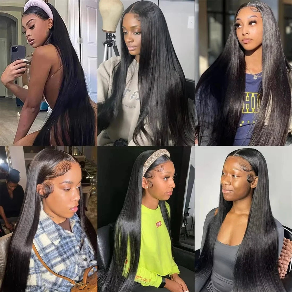 Nneka 200% Density 40 Inch 4x4 Hd Lace Frontal Wig Bone Straight Human Hair Wigs 5x5 Hd Lace Closure Wig Black Wig For Women