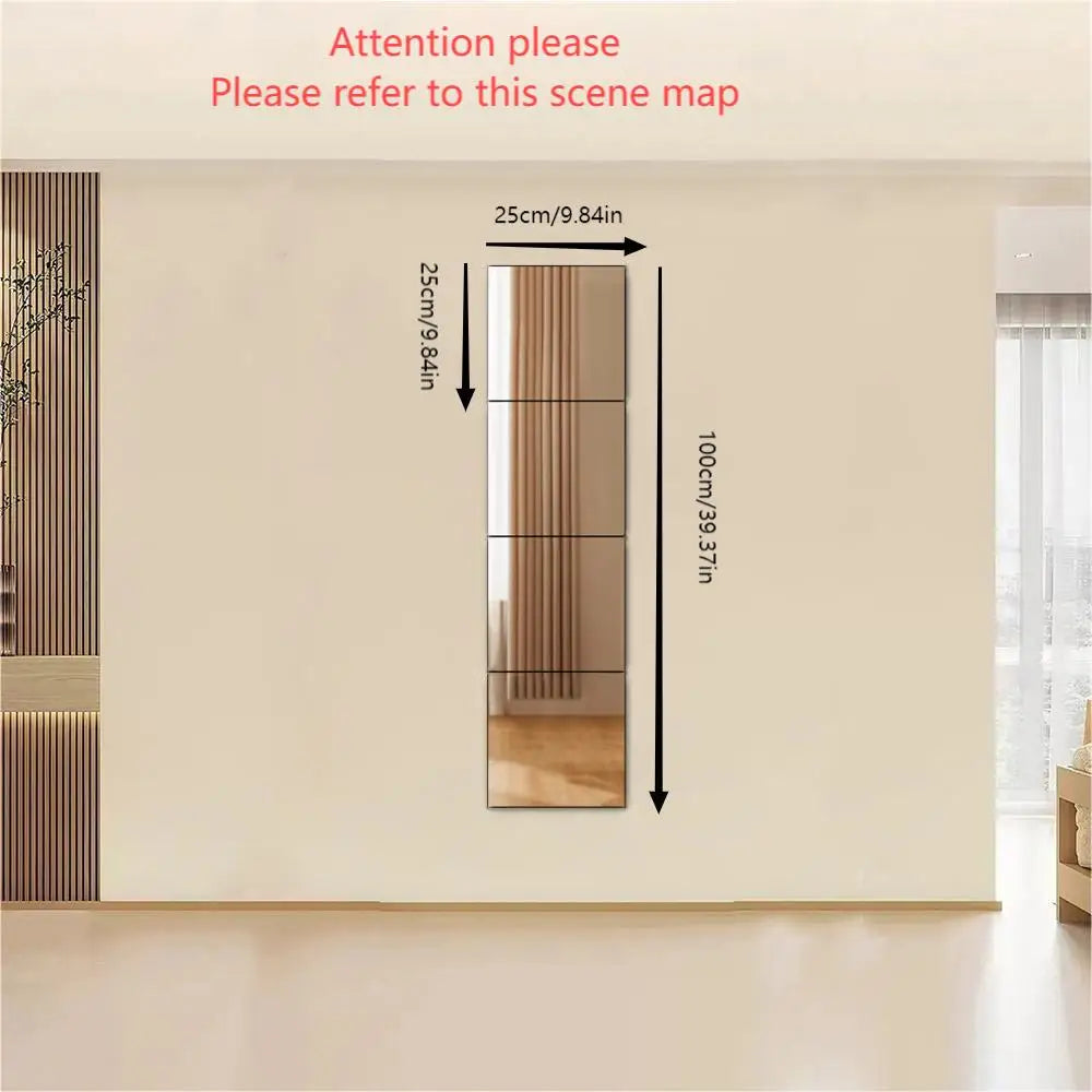 4pcs 25*25cm Mirror Wall Sticker Acrylic Wall 3D Self-adhesives Mirror Home Decorations Wall Tile Soft Plastic Mirror Sheet