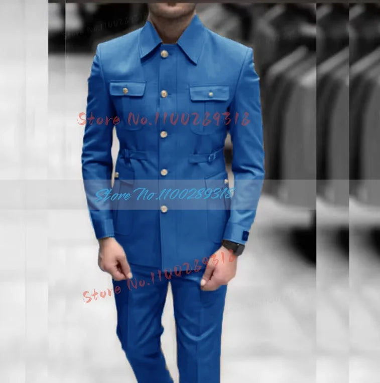 Men's Stand Collar Chinese Style Elegant Suits For Men Slim Fit Formal Groom Tuxedos Prom2 Pcs Classic Male Blazer Costume Homme