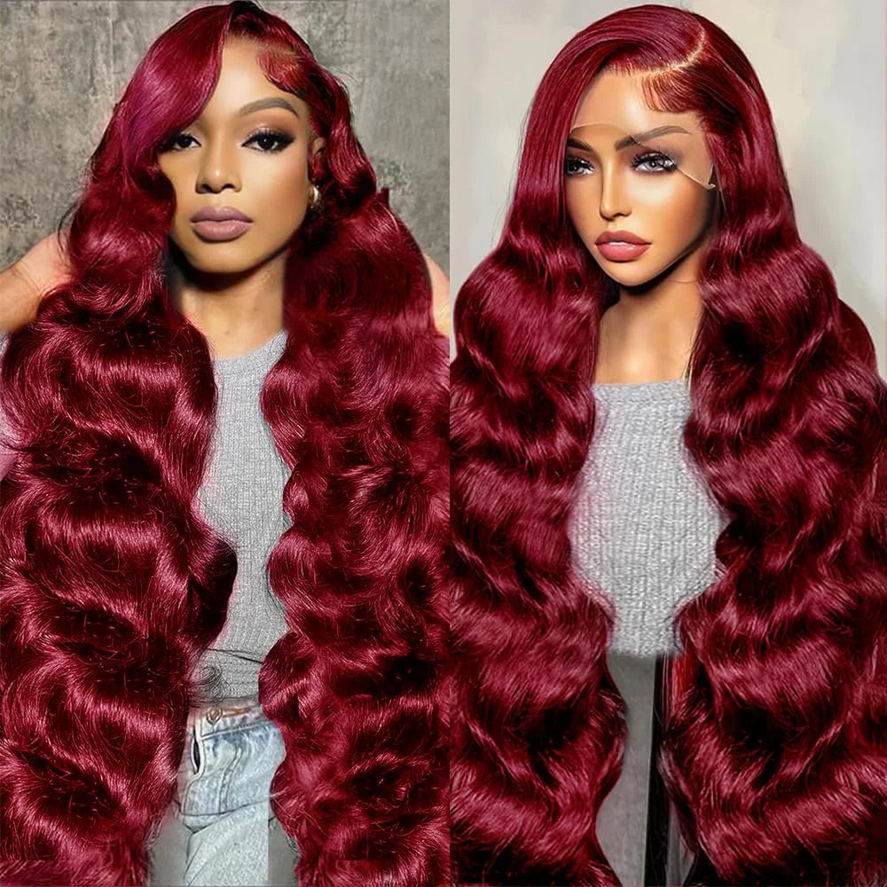 Body Wave Burgundy 13x6 Hd Lace Frontal 100% Human Hair Wig For Women 30 34inch 99j Red Colored Cheap Wigs On Sale 250 Density