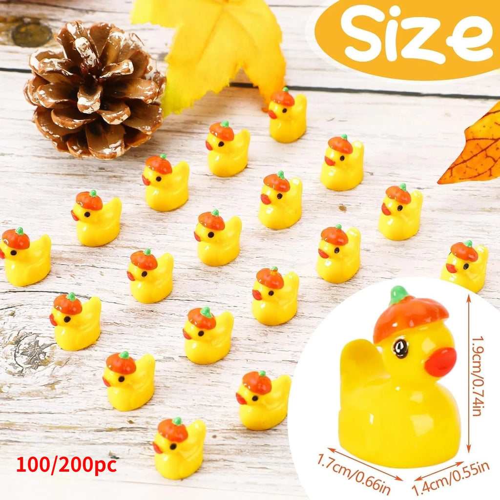 200/100Pcs Fall Mini Ducks Autumn Mini Resin Pumpkin Duck Miniature Duck Statue Dining DIY Thanksgiving Halloween Party Decor