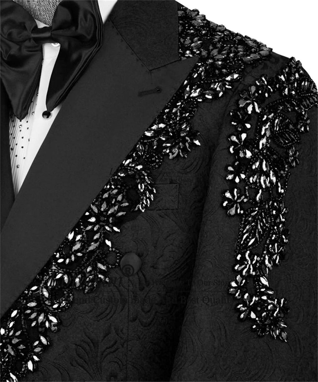 High End Stone Embroidered Tuxedos Men Suits Customized 2 Pieces Sets Wedding trajes para hombre Jacquard Slim Groom Prom Blazer