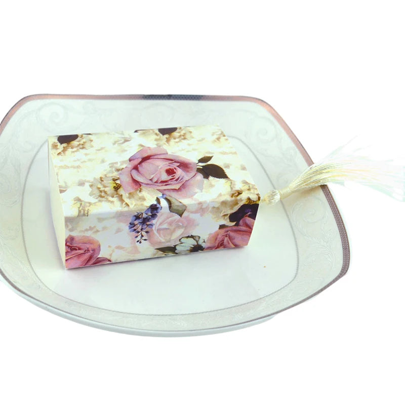 10Pcs Drawer Candy Gift Box Floral Jewelry Cute Wedding Favor Gift Packaging Box With Tassel Thank You Birthday Party Decoration