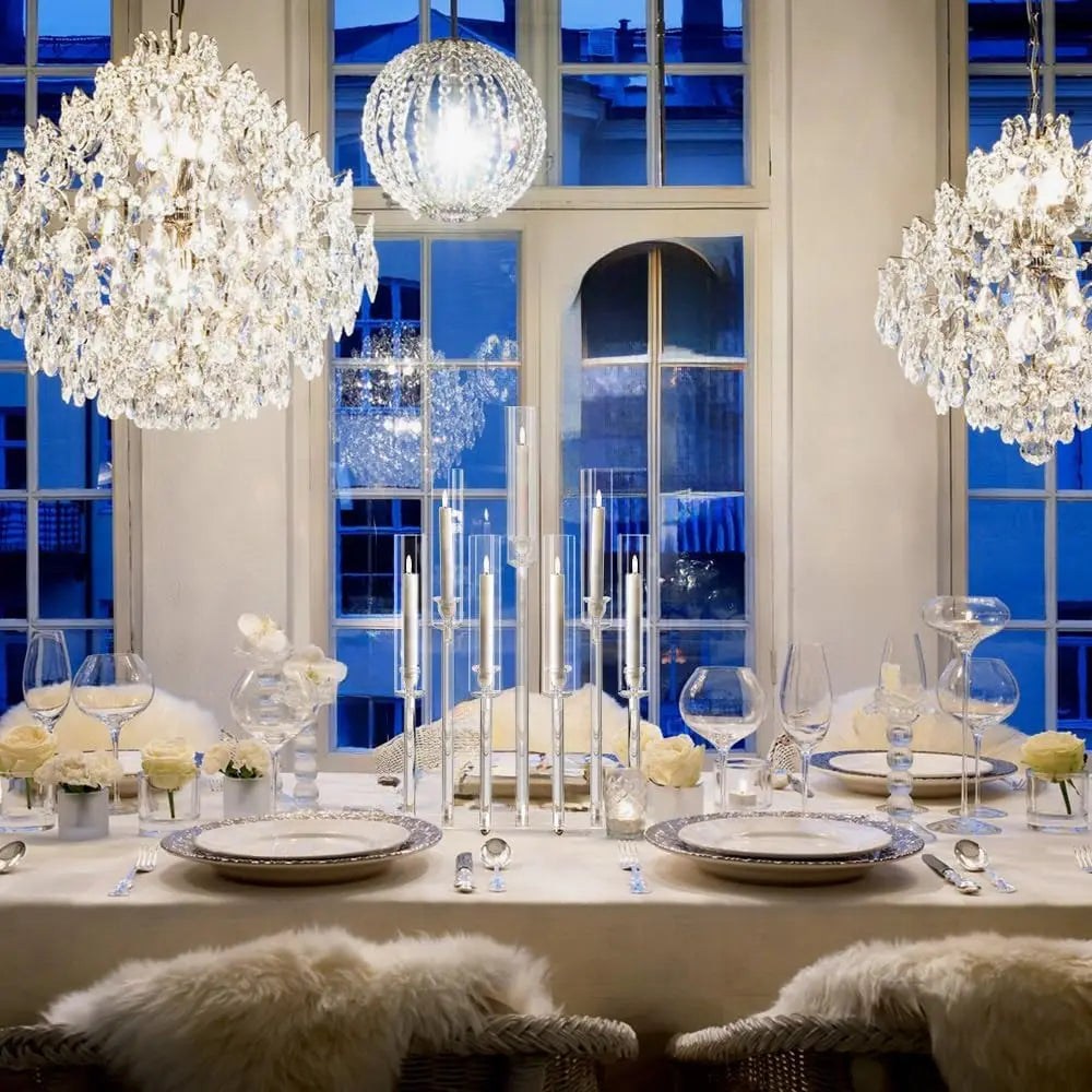 8Sets 7 Arm Clear Candle Stands Decorative for Wedding Candle Acrylic Candelabra for Party Ceremony Fit LED Candle (26.5" Tall)