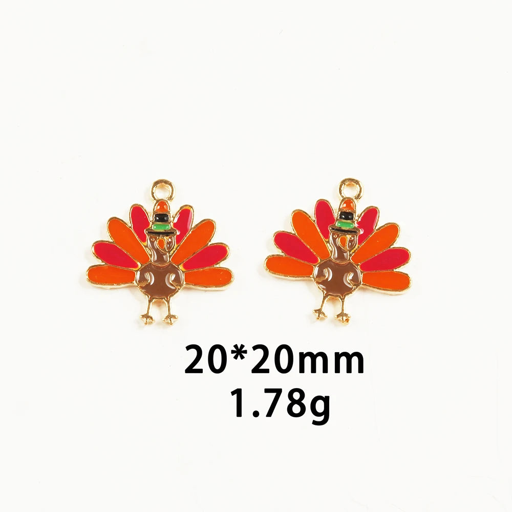 10pcs/Lot Thanksgiving Turkey Cake Pumpkin Maple Oil Enamel DIY Charms for Bag Earring Necklace Jewelry Making Handmade Pendant