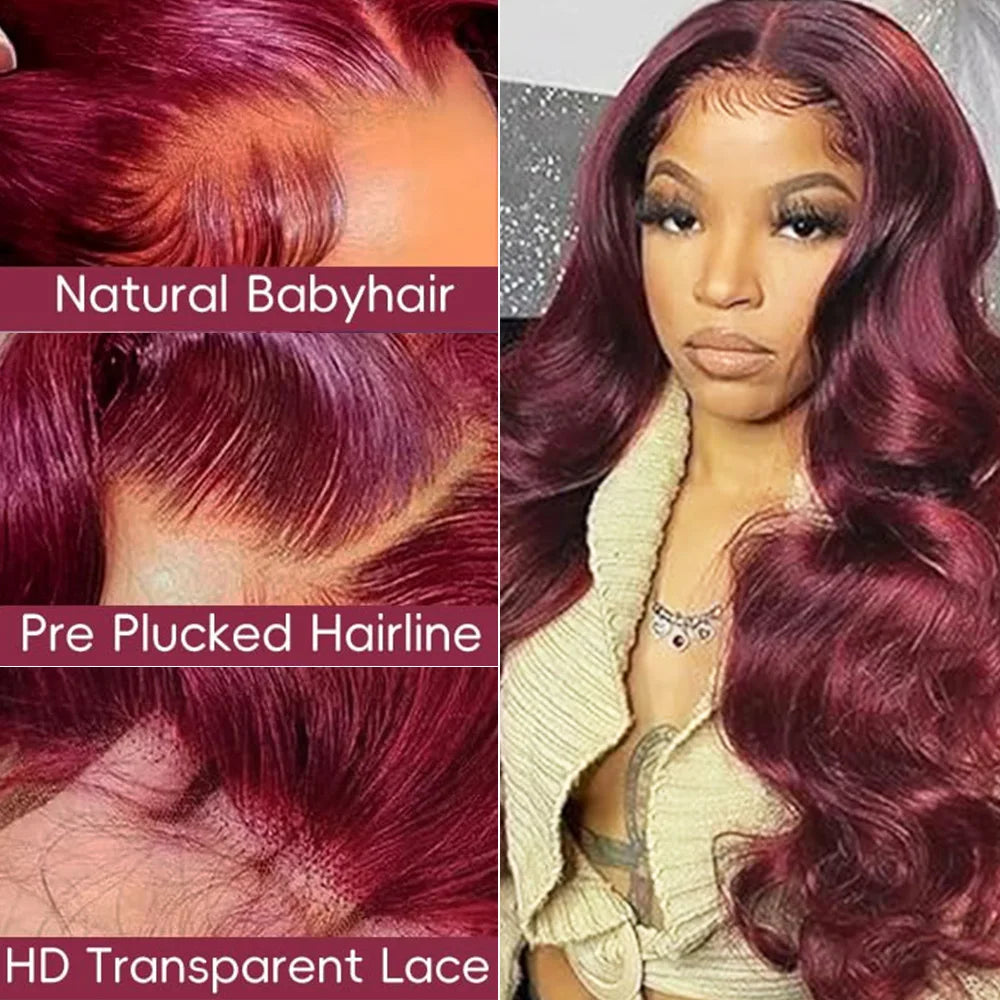 200 Density Burgundy 13x6 HD Lace Frontal 100% Human Hair Wig 99j Body Wave 13x4 Lace Front Wigs Human Hair Brazilian Lace Wigs