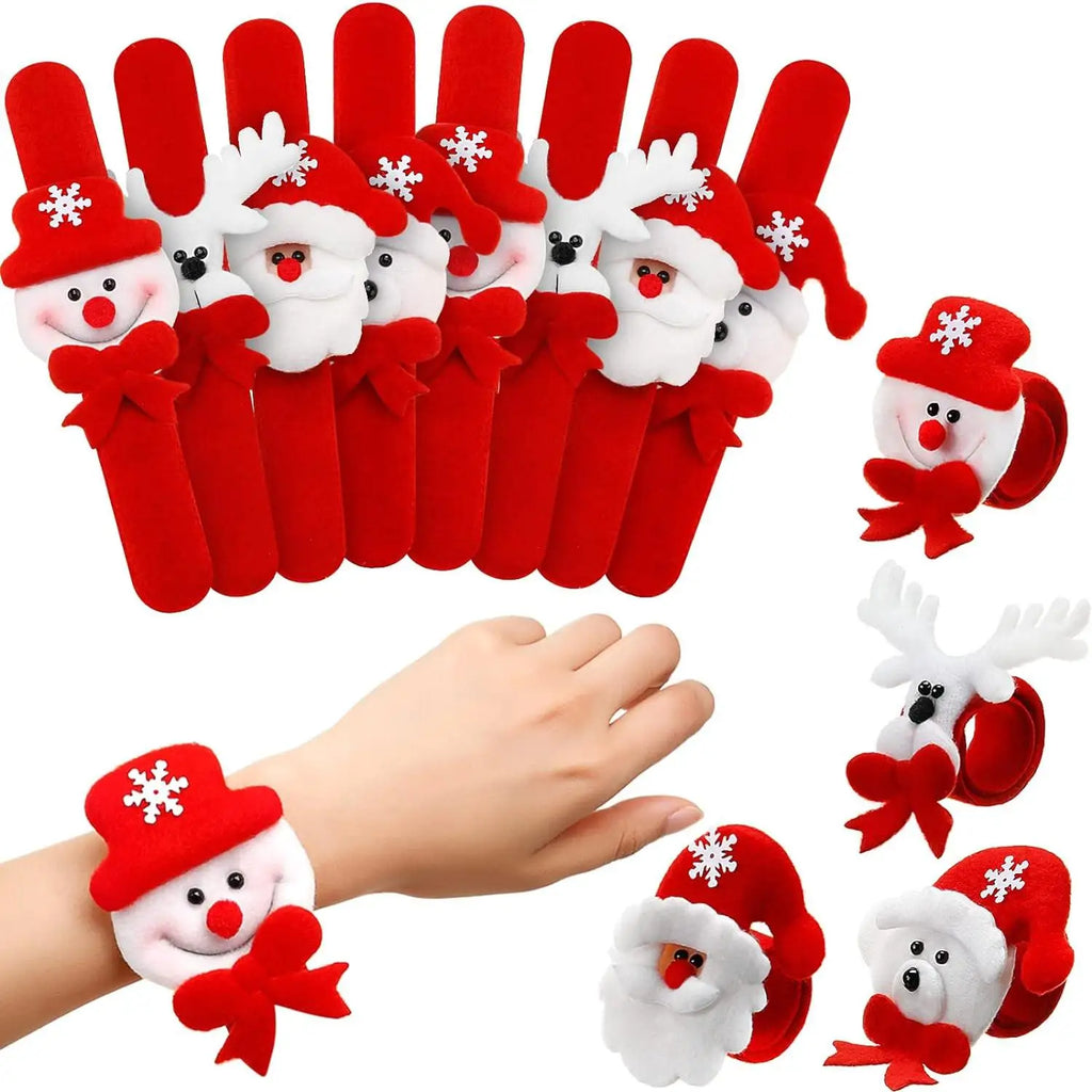10 Pieces Christmas Slap Bracelets Christmas Snap Bracelet Party Favors Xmas Slap Bands Include Santa Claus Snowman Reindeer Bea