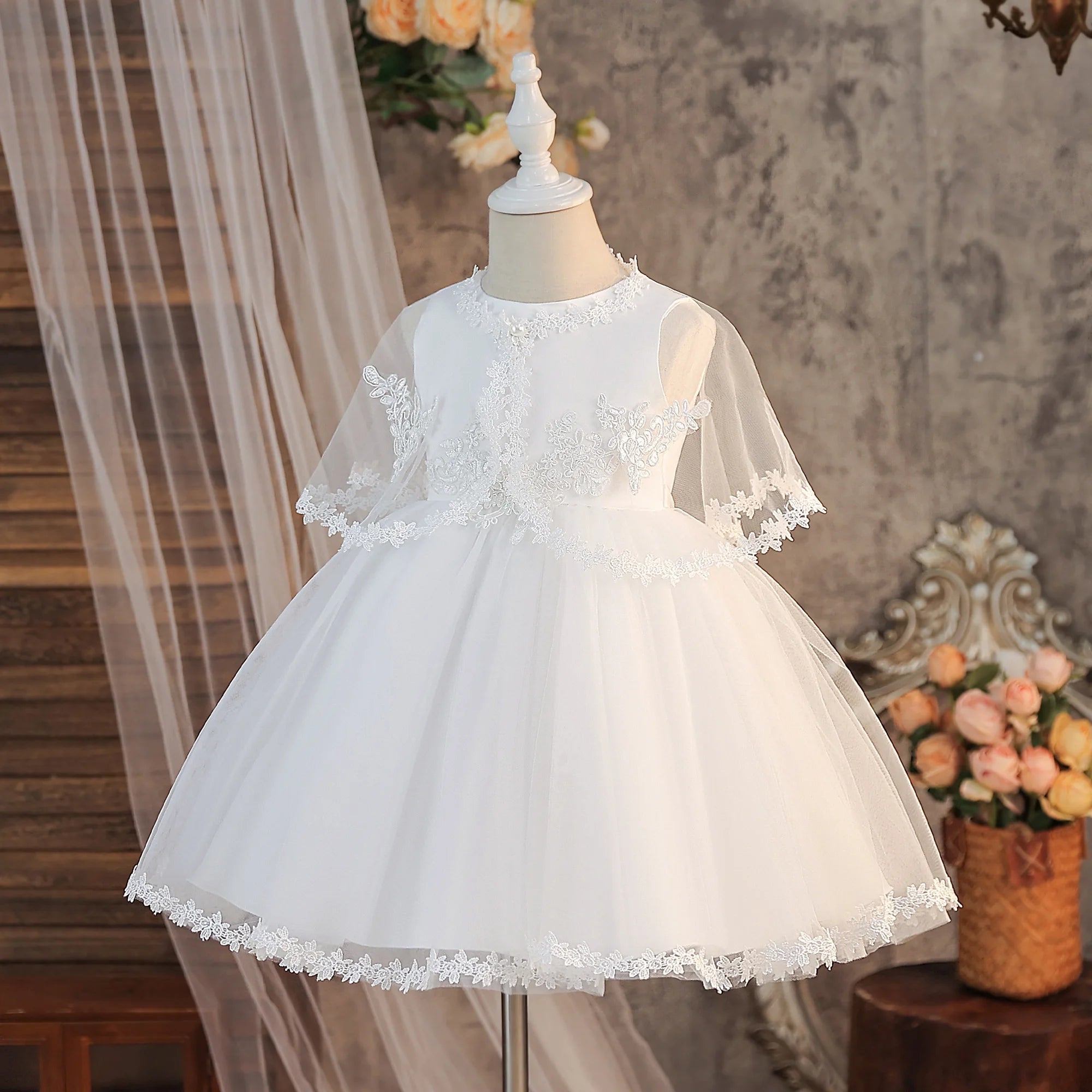 Elegant Flower Baptism Party Girls Dress 2pcs Lace Wedding Bridesmaid Prom Dresses Girl Gala Tulle Birthday Princess Kids Clothe - Heavenly shershelle