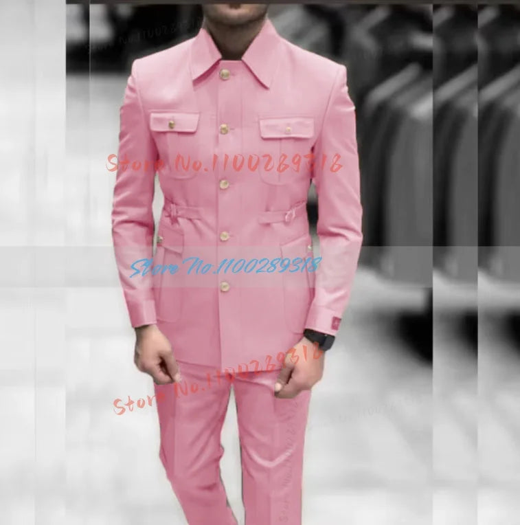 Men's Stand Collar Chinese Style Elegant Suits For Men Slim Fit Formal Groom Tuxedos Prom2 Pcs Classic Male Blazer Costume Homme