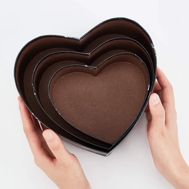 3 Mixed Size Black Heart-Shape Marble Cardboard Boxes Treat Favor Gift Box for Thanksgiving Valentine's Day Wedding - Black