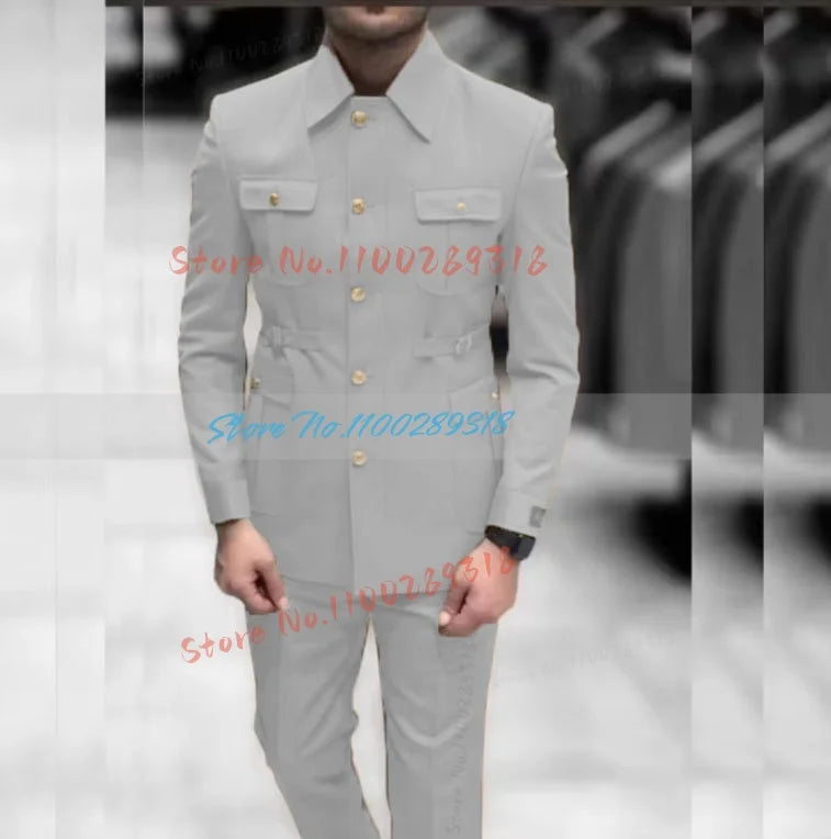 Men's Stand Collar Chinese Style Elegant Suits For Men Slim Fit Formal Groom Tuxedos Prom2 Pcs Classic Male Blazer Costume Homme