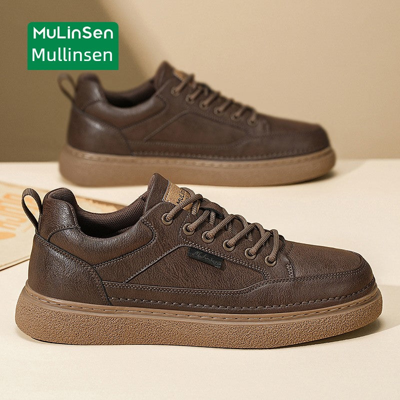 Mlskms-Vautid Men's Shoes Autumn and Winter Sports Casual Borad Shoes Male Leather Work Men's White Shoes Low Ankle Soft Bottom Stylish Shoes