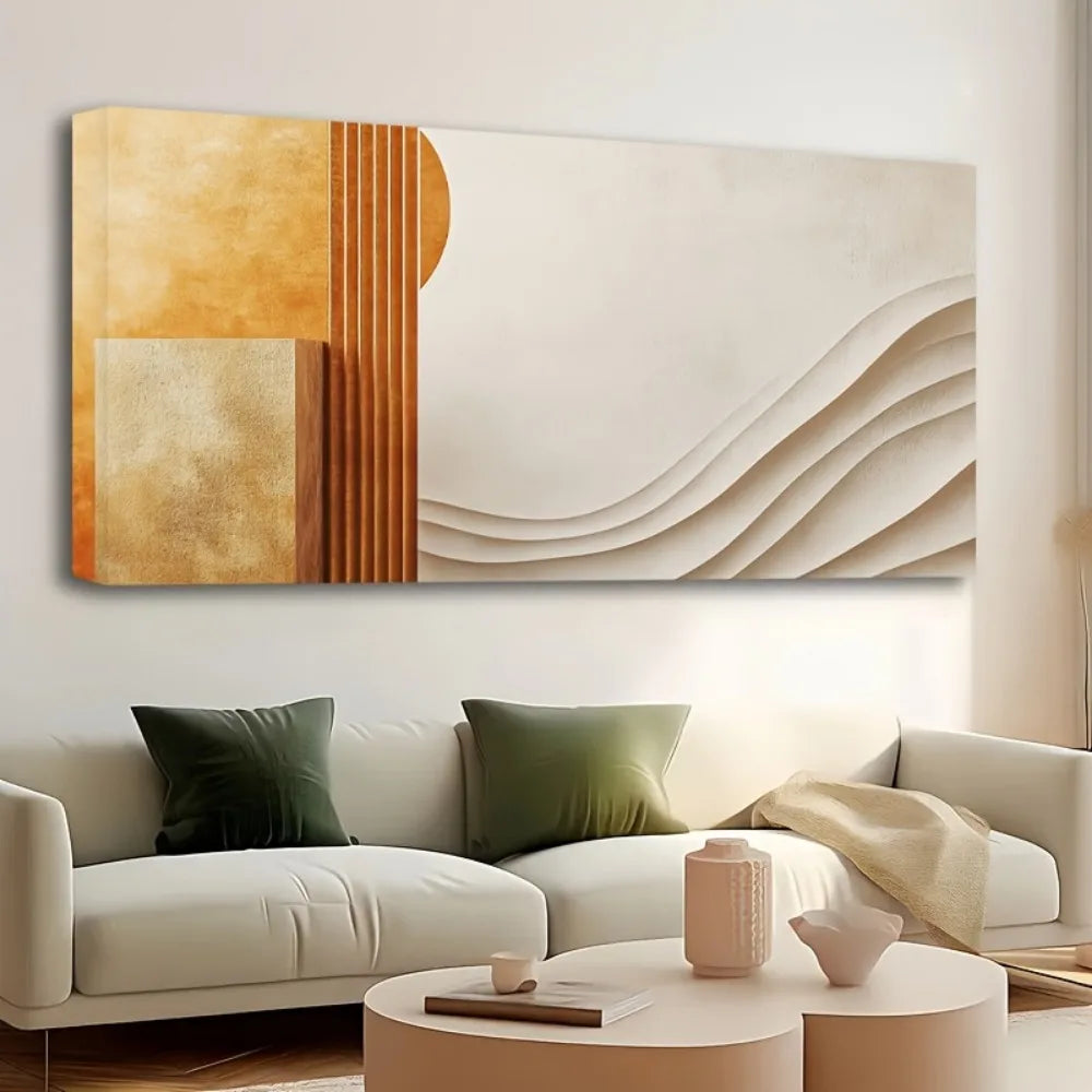 1.5 inch thick pine solid wood frame, mural canvas painting,geometric pattern Nordic poster, suitable for living room decoration