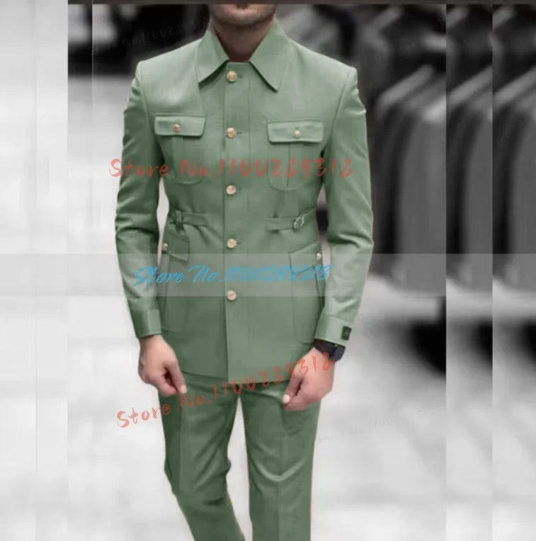 Men's Stand Collar Chinese Style Elegant Suits For Men Slim Fit Formal Groom Tuxedos Prom2 Pcs Classic Male Blazer Costume Homme