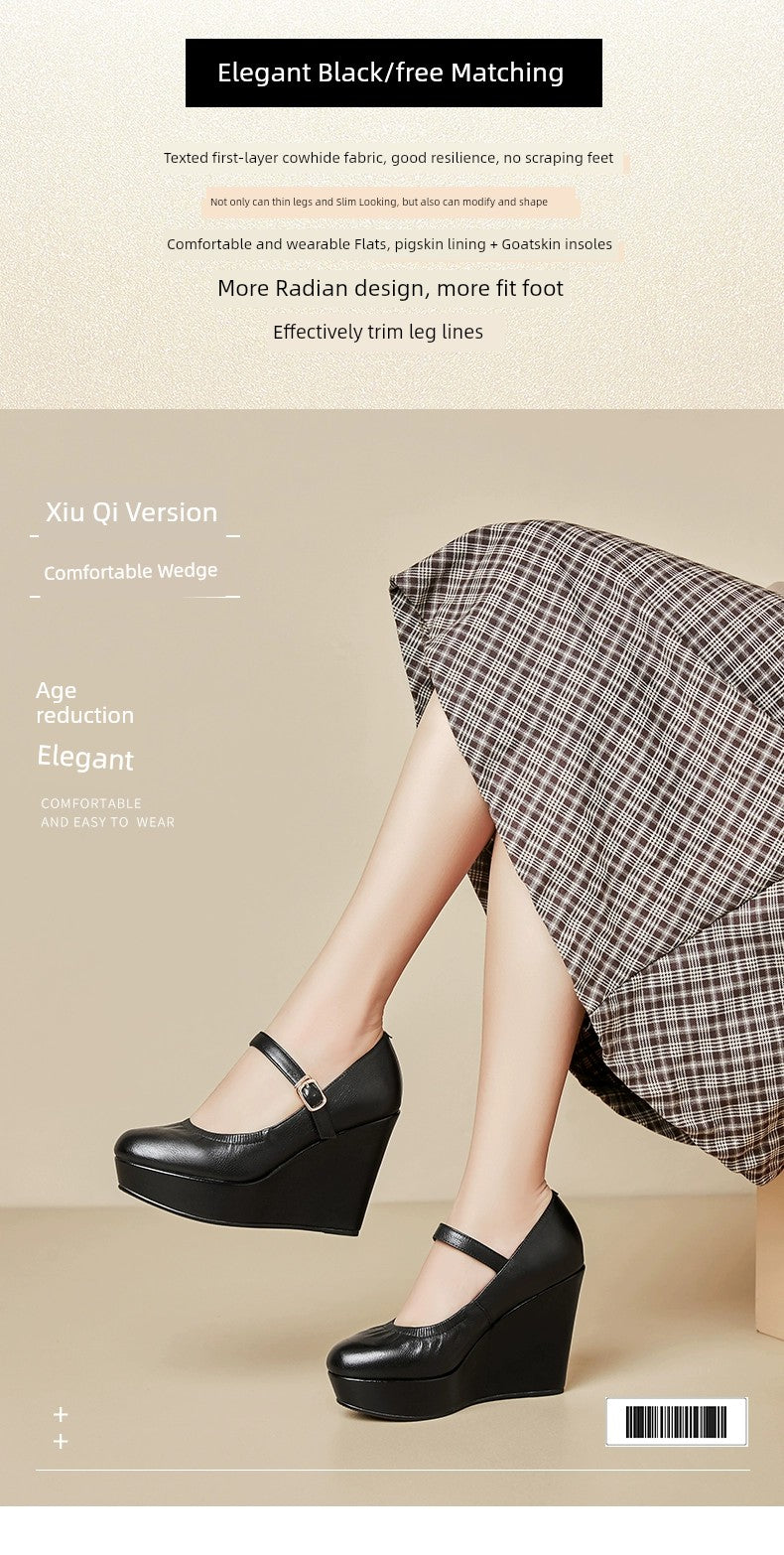 Thick Sole round Toe Wedge Soft Surface Waterproof Platform Strap - Heavenly shershelle