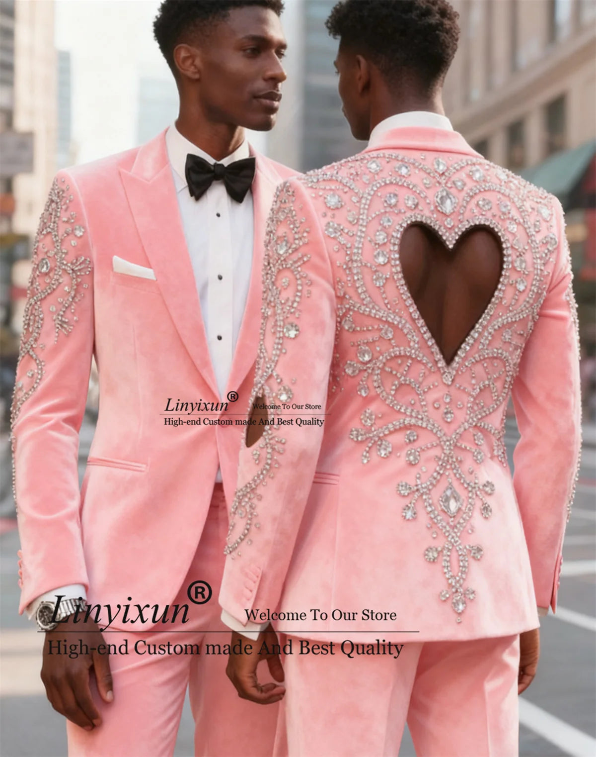 Fashion Velvet Men Suits Customized Sparkly Diamond Rhinstone Ropa Blazer 2 Pieces Sets Groom Wedding Tuxedos Slim Costume Homme