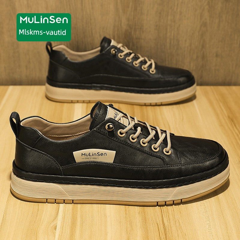 Mlskms-Vautid Men's Shoes Autumn and Winter Sports Casual Borad Shoes Male Leather Work Men's White Shoes Low Ankle Soft Bottom Stylish Shoes