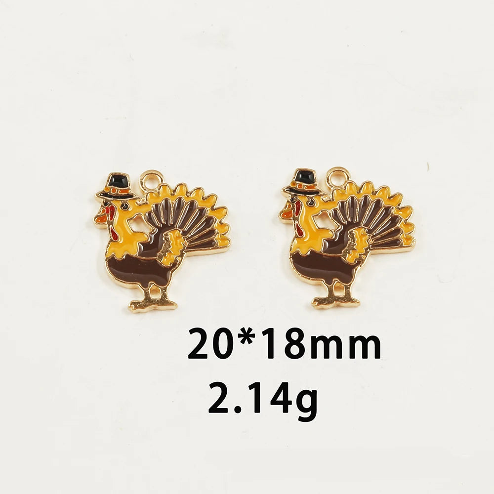 10pcs/Lot Thanksgiving Turkey Cake Pumpkin Maple Oil Enamel DIY Charms for Bag Earring Necklace Jewelry Making Handmade Pendant