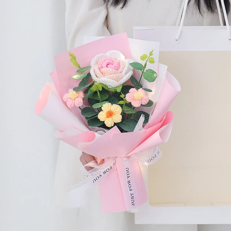 Crochet Flowers Bouquet Rose Hand-Knitted Graduation Flowers Bouquet Wedding Party Decoration Birthday Graduation Gifts - Heavenly shershelle