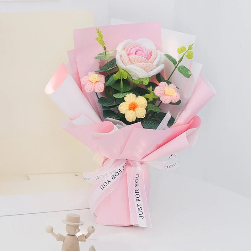 Crochet Flowers Bouquet Rose Hand-Knitted Graduation Flowers Bouquet Wedding Party Decoration Birthday Graduation Gifts - Heavenly shershelle