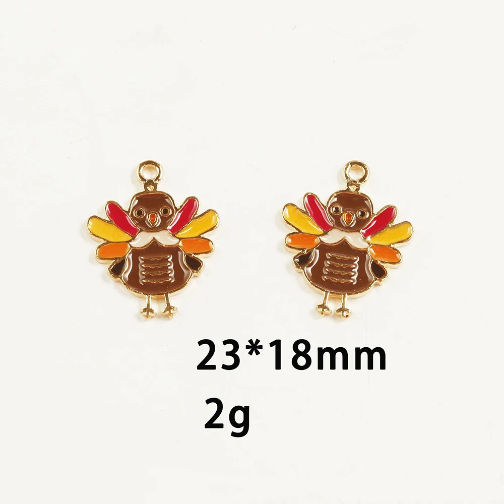 10pcs/Lot Thanksgiving Turkey Cake Pumpkin Maple Oil Enamel DIY Charms for Bag Earring Necklace Jewelry Making Handmade Pendant