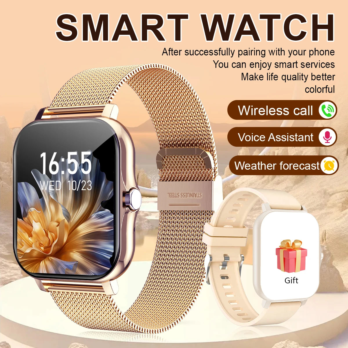 1.83 Size with smart watch, wireless call, compatible with Android and iPhone, fitness tracking unisex sports watch