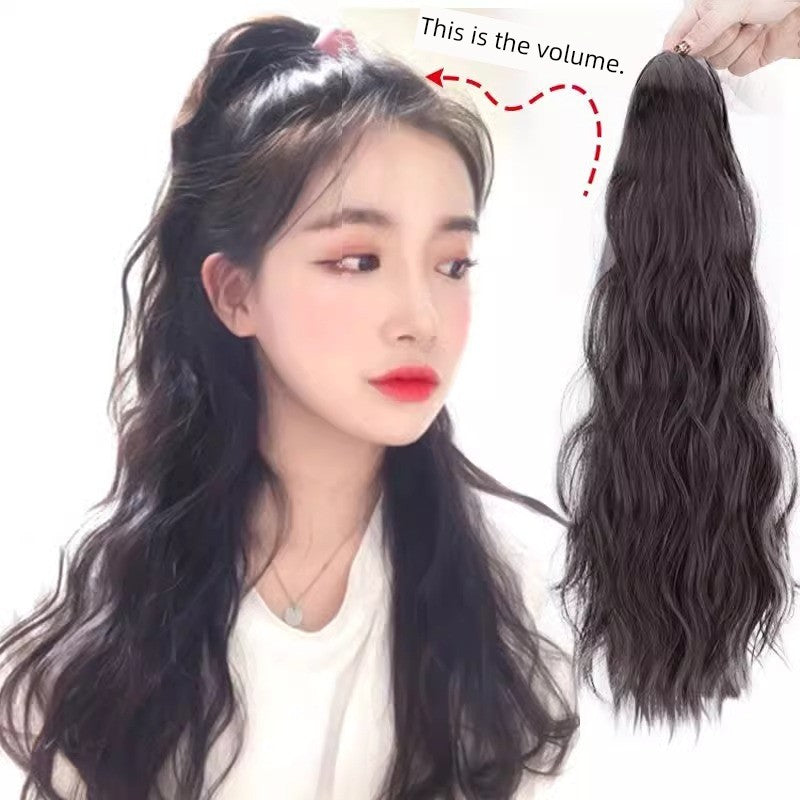 Internet Celebrity Wig Ponytail Women Grip Korean style Pear Flower Curly Hair Natural Simulation Hair Seamless High Ponytail Twist Fake Braid