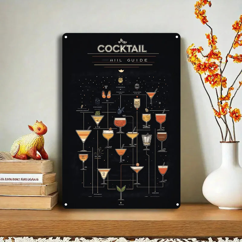 8X12 Inch Iron Wall Art - Retro Cocktail Guide Poster Decorated in Home Bar Coffee Shop Durable and Easy Hanging Metal Signs