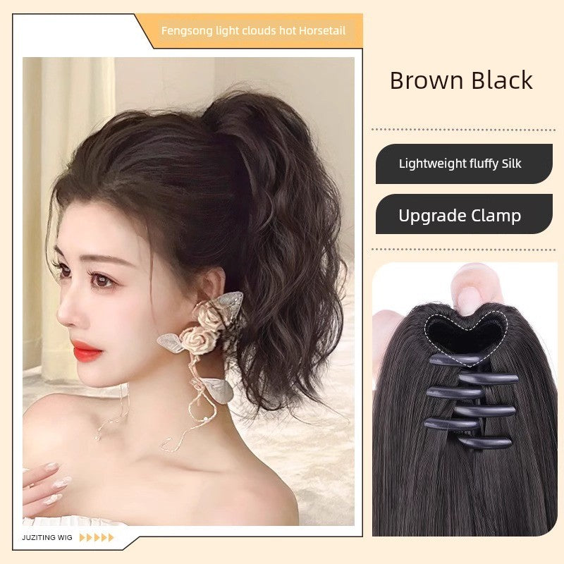 Internet Celebrity Wig Ponytail Women Grip Korean style Pear Flower Curly Hair Natural Simulation Hair Seamless High Ponytail Twist Fake Braid