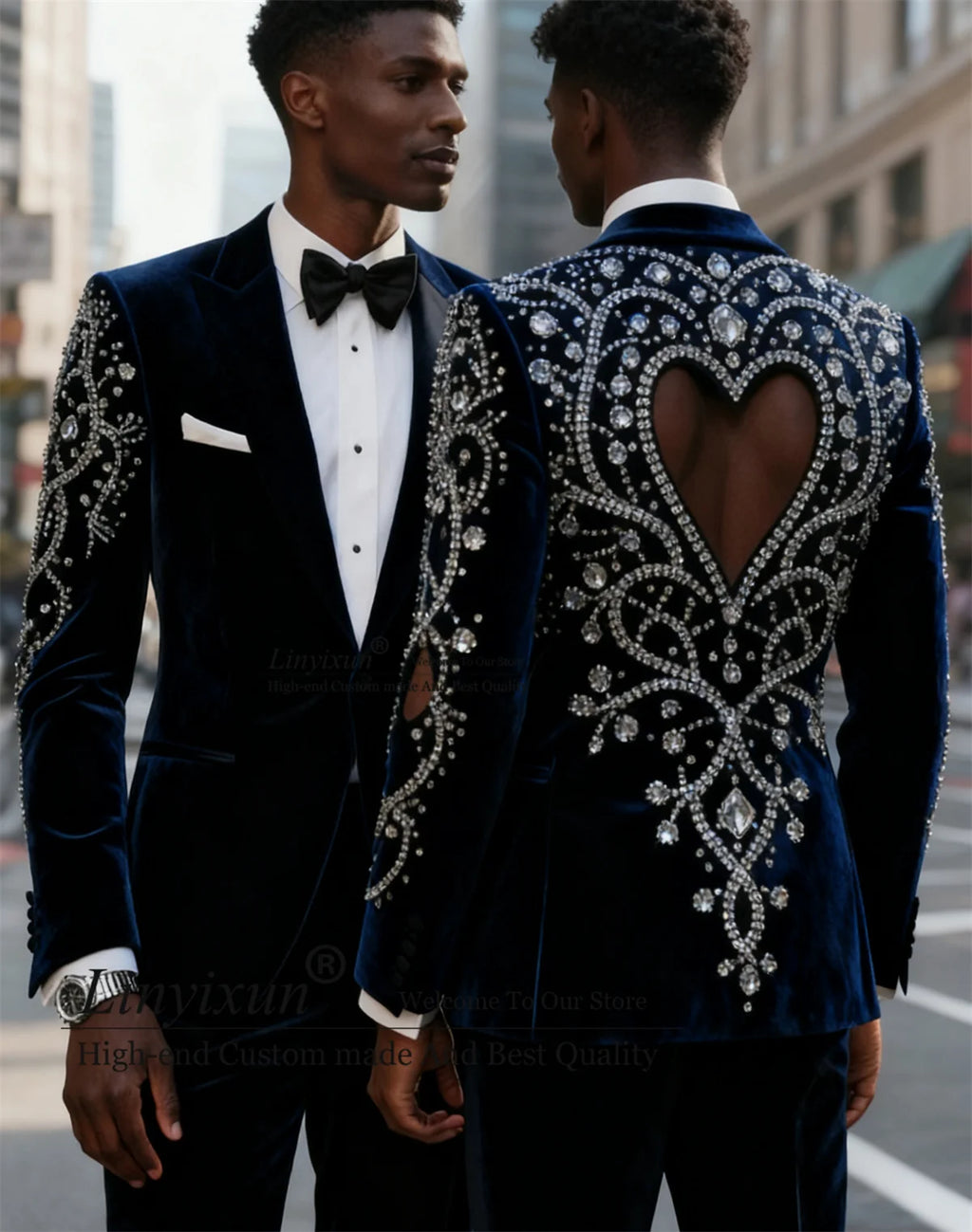 Fashion Velvet Men Suits Customized Sparkly Diamond Rhinstone Ropa Blazer 2 Pieces Sets Groom Wedding Tuxedos Slim Costume Homme