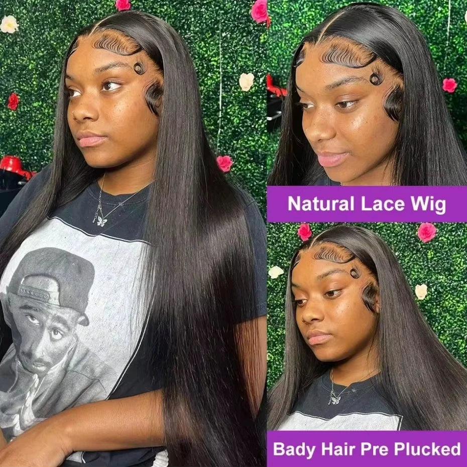 Nneka 200% Density 40 Inch 4x4 Hd Lace Frontal Wig Bone Straight Human Hair Wigs 5x5 Hd Lace Closure Wig Black Wig For Women