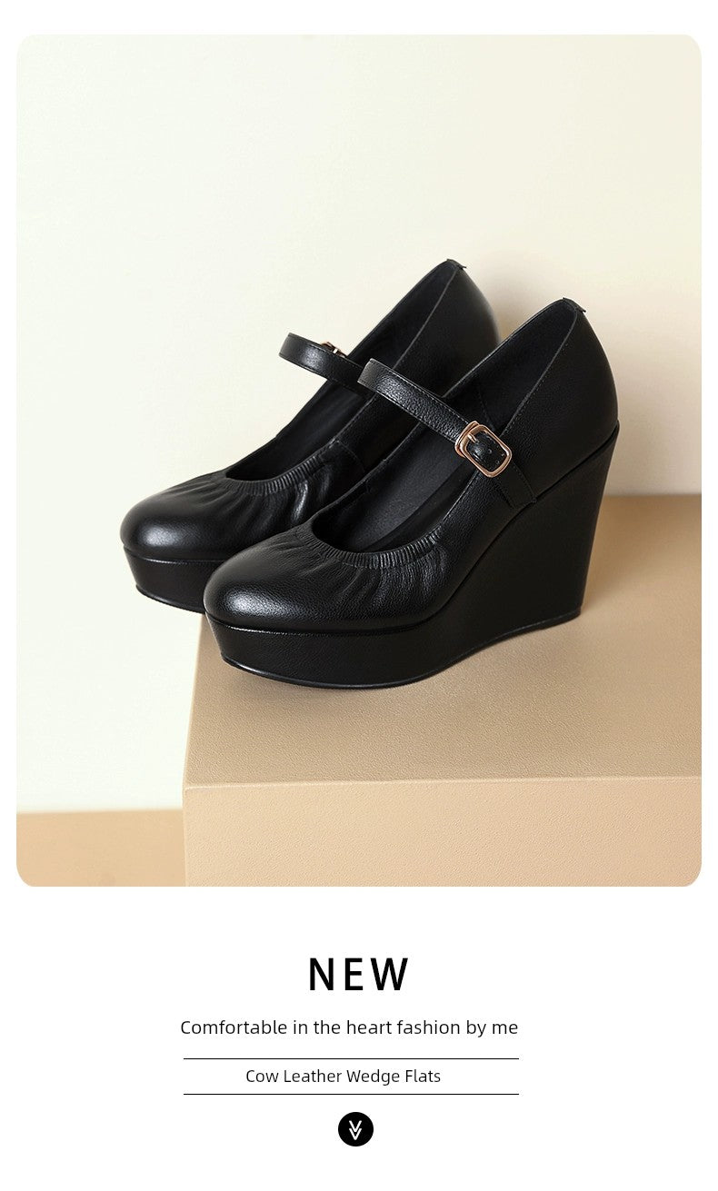 Thick Sole round Toe Wedge Soft Surface Waterproof Platform Strap - Heavenly shershelle