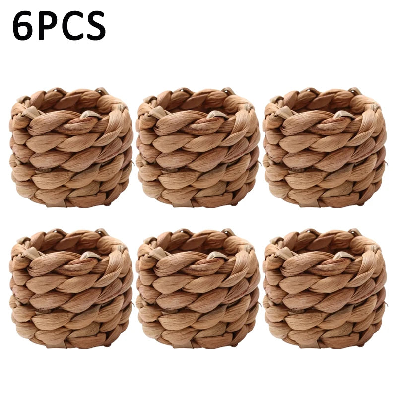 1/6/12PCS Round Napkin Rings Hand-Woven Watercress Napkin Rings Easter Thanksgiving Christmas Table Decorations