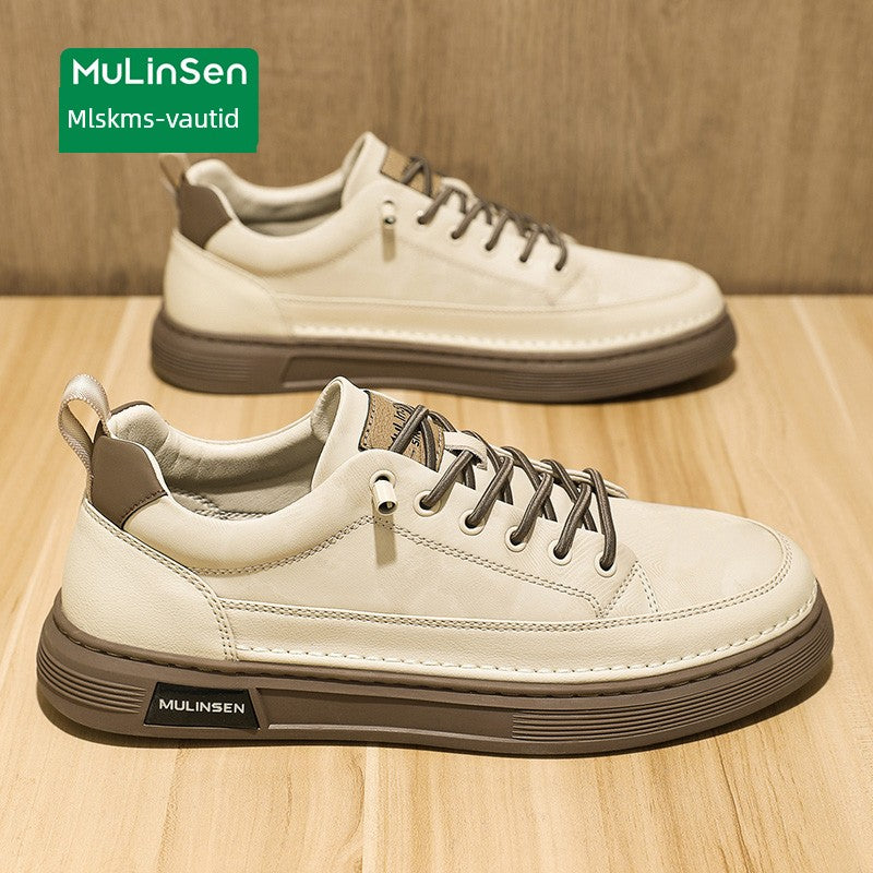 Mlskms-Vautid Men's Shoes Autumn and Winter Sports Casual Borad Shoes Male Leather Work Men's White Shoes Low Ankle Soft Bottom Stylish Shoes