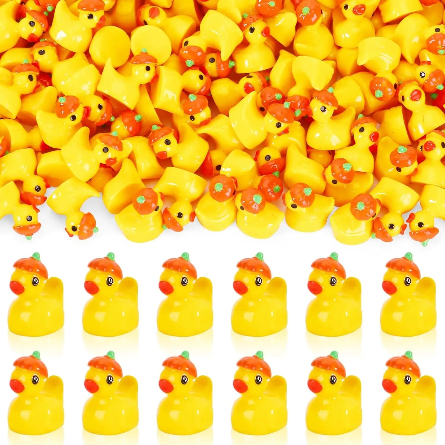 200/100Pcs Fall Mini Ducks Autumn Mini Resin Pumpkin Duck Miniature Duck Statue Dining DIY Thanksgiving Halloween Party Decor